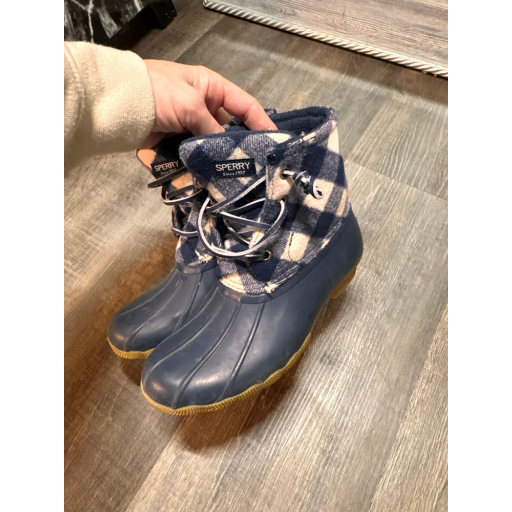 Girls Sperry Rain & Snow Boots 1 (Little Girl) Blue White Plaid‎